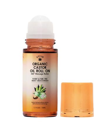 REATIFUL Organic Castor Oil Roll On with Rose Quartz Roller 100% Pure Cold-Pressed & Unrefined for Face Under Eyes Deep Moisture Soothing