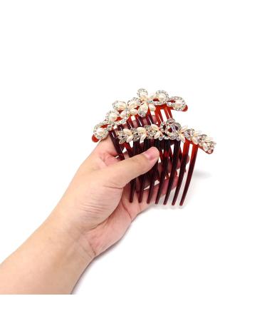 Honbay 2PCS Pearl Crystal Rhinestone Hair Side Combs - Floral Twist Hairpin Accessories for Women - Buy Online on GoSupps.com
