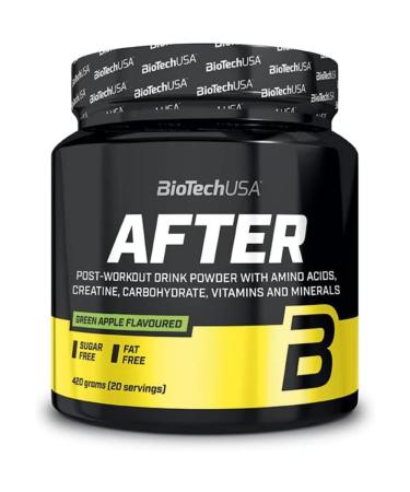 BioTechUSA After | Flavored Powder Drink for Post Workout | With Amino Acids Creatine Vitamins & Minerals | Sugar Free | 420g | Green Apple