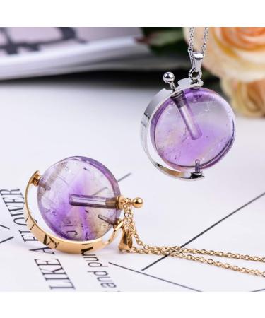 YGLINE Natural Gemstones Amethyst Silver Pendant Necklace | Long Perfume Bottle Jewelry for Stylish Women - Buy Online on GoSupps.com