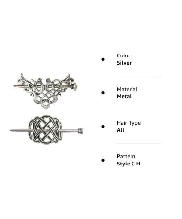 Tinsow Silver Celtic Hair Slide Hairpins Set - Creative Hair Barrette & Minimalist Hair Claw Hair Pins for Women (Style C H) - Buy Online on GoSupps.com