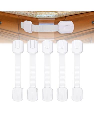 5pcs Child Safety Cabinet Strap Locks - No Screws, Multi Use Latch with Adhesive Pads (White) - Buy Online on GoSupps.com