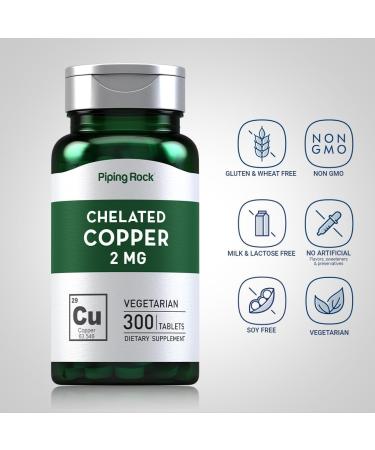 Piping Rock Chelated Copper 2 mg Supplement | 300 Tablets | Vegetarian Non-GMO Gluten Free - Buy Online on GoSupps.com