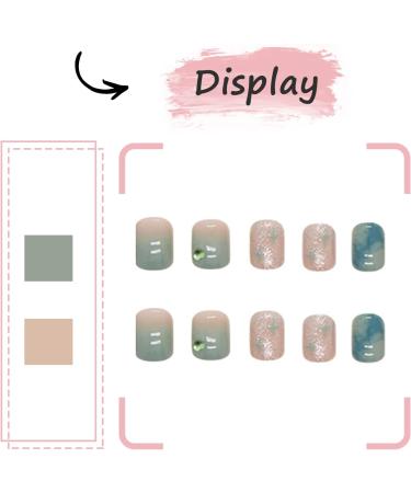 24Pcs Glossy Green Rhinestone French Tip False Nails - Reusable Acrylic Full Cover Stick on Nails - Buy Online on GoSupps.com