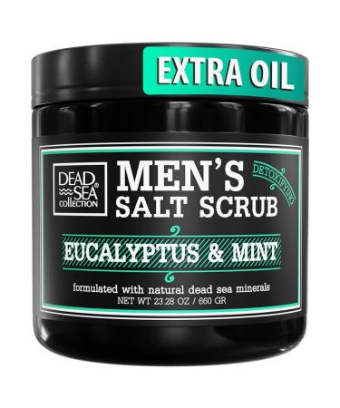 Dead Sea Collection Eucalyptus Mint Salt Body Scrub for Men - Large 23.28 OZ - with Pure Oils and Dead Sea Minerals