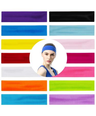 QUMENEY 14pcs Yoga Headbands Colorful Sporty Fashion Elastic Sweatband for Women Girls Sports Pilates Fitness