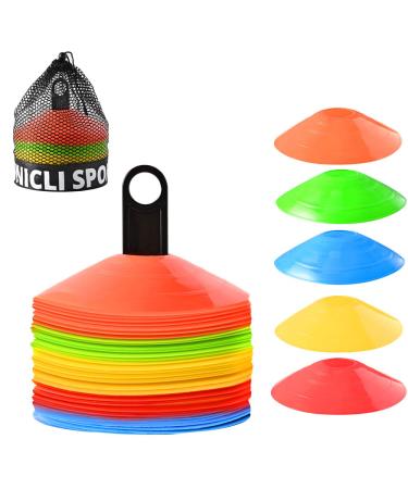 UNICLI Sports Soccer Cones for Drills - Easy-to-Carry Mini Cones with Stylish Mesh Bag and Holder for Sports - Set of 50 Small Cones Markers