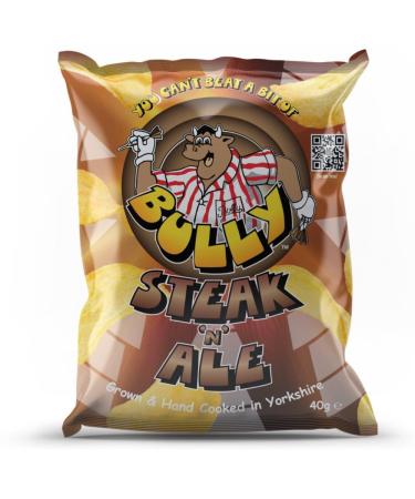 Bully Crisps - Steak 'N' Ale Flavour - Full Case 24x40g - Grown & Hand Cooked in Yorkshire