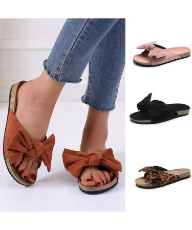 Creev Leopard Flat Sole Sandals - Women's Cork Footbed Flip-Flops & Mules (EU Sizes 38 & 40) - Summer Open Toe Slide - Buy Online on GoSupps.com