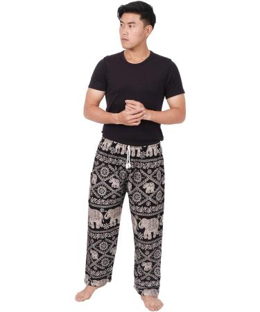 Banjamath Men's Elephant Black Harem Lounge Pants | Waist 36-40 | Boho Parachute Style - Buy Online on GoSupps.com