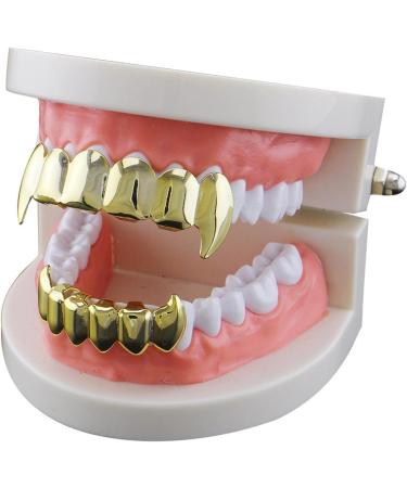 18k Gold Plated Teeth - Shiny 6 Teeth Top and 6 Bottom Set Mouth - Gold Grills for Your Teeth | Rapper Costume Teeth Accessories for Men and Women A: Golden fangs - Buy Online on GoSupps.com