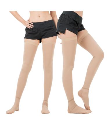 Ted Hose Compression Stockings - Anti Embolism Compression Stockings - Thigh High Compression Socks for Women and Men - 15-20 mmHg Compression Ted Hose with Inspect Toe Hole M Beige