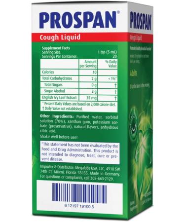 Prospan/Abrilar Cough Syrup + Mucus with Proprietary English Ivy Leaf Extract EA575 for Adults - Soothes Cough Mucus Relief No Added Sugar Non-Drowsy Alcohol-Free Drug-Free - 100mL 3.38 Fl Oz (Pack of 1) - Buy Online on GoSupps.com