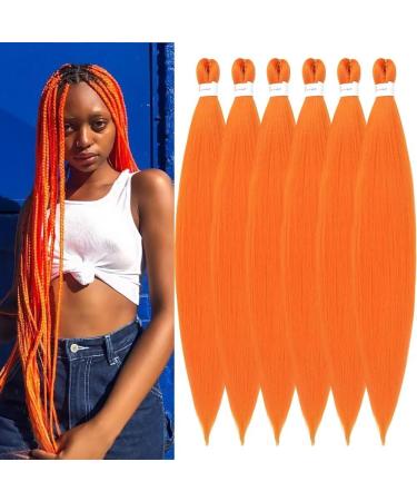 YDDM PRE Stretched Braiding Hair Extensions 26 inch 6packs Extensions Kunsthaar Braids Orange Hair Extension Art hair for braid Extension for Braids Jumbo Braids Hair (26 inches orange#) 66cm-26 inches (6 Pack) Orange#
