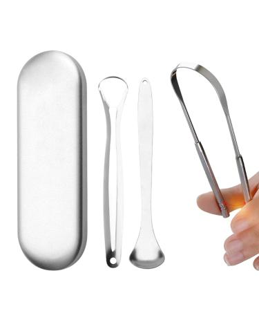 Tongue scraper for adults |Stainless steel-tongue scraps tongue brush tongue cleaner scraper for adults stainless steel tongue scraps reduce bad breath holds the bad breath silver-free hole lift spoon-shaped u-shaped three-part