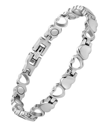 Jeracol Titanium Steel Magnetic Bracelets for Women Love Heart Design Magnetic Wristband Brazaletes with Ultra Strong Magnets Gifts with Removal Tool & Jewelry Gift Box LH-Silver