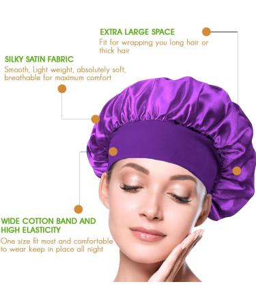 BIZBUY 3 Pack Satin Bonnet Hair Bonnet for Sleeping Night Hair Sleeping Caps with Wide Elastic Band Silk Bonnet is Suitable for Long Straight and Curly Hair. Black+Red+Purple - Buy Online on GoSupps.com