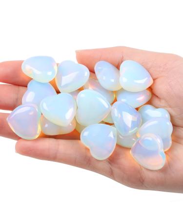 XIANNVXI 10 Pcs Opal Crystals Heart Opalite Crystals Gemstones Set Polished Love Palm Pocket Stones Reiki Crystal Beginners Gifts White - Synthetic Opal