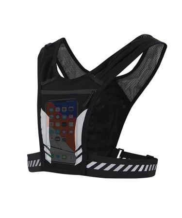 POFET Running Vest Cell Phone Holder Vest with Cup Holder Night Running Reflective Vest for Men and Women