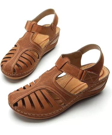 Comfortable Closed Toe Sandals for Women - Soft Leather Wedge Gladiators for Summer Beach Travel & Hiking | EU Size 42 - Buy Online on GoSupps.com