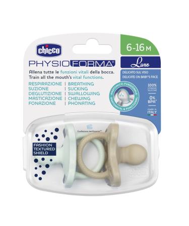 Chicco Physioforma Luxe Silicone Pacifier 6-16m - Gray-Blue 2 Pack | Soft Gentle & Supports Healthy Development - Buy Online on GoSupps.com