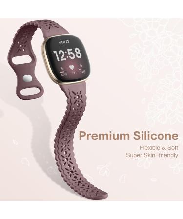 Charlam 4 Pack Lace Replacement Straps for Fitbit Versa 3/4 & Sense/Sense 2 - Soft Slim Hollow-Out Sport Bands for Women - Black Milk Tea Polar Star Smoky Purple - Buy Online on GoSupps.com