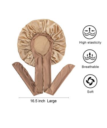 Awegeo Satin Bonnet with Adjustable Straps | Jumbo Size Silk Hair Bonnet for Women | Ideal for Sleeping & Long Curly Hair | Khaki - Buy Online on GoSupps.com