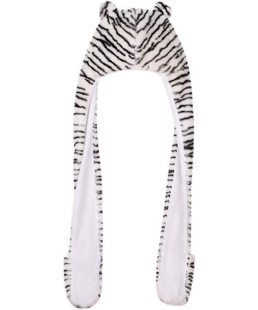 IBLUELOVER Kids White Tiger Faux Fur 3-in-1 Hat Gloves Scarf Set for Boys Girls - Plush Warm Hooded Cartoon Animal Hat with Pockets - Buy Online on GoSupps.com