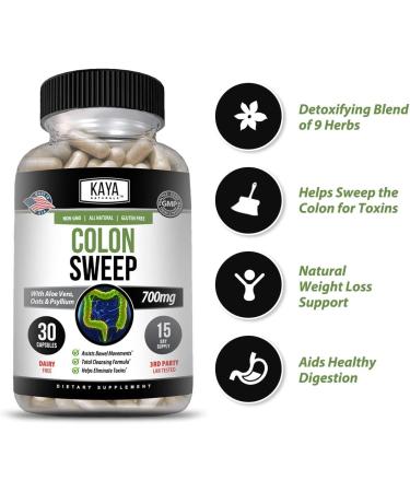 Kaya Naturals Colon Sweep | 30-Day Fast-Acting Colon Cleanser Detox for Weight Management with Probiotics, Herbs & Fiber | Supports Healthy Bowel Movements | Non-GMO | 30 Capsules - Buy Online on GoSupps.com