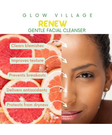 Glow Village Renew Gentle Facial Cleanser with Botanical Hyaluronic Acid | Vegan Organic | Deep Cleansing Blemish-Fighting | For Sensitive and Combination Skin| Fragrance Free | 4 oz - Buy Online on GoSupps.com