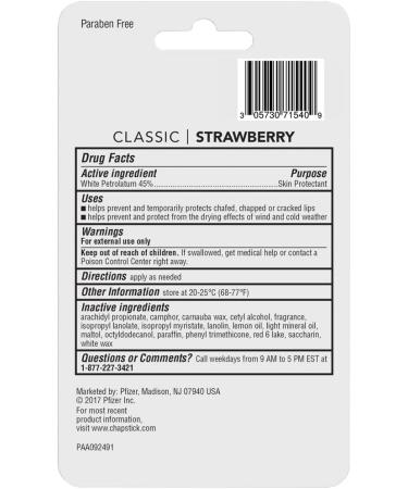 Chapstick Classic Strawberry Lip Care - 3 Sticks (0.15 oz each) | Skin Protectant - Buy Online on GoSupps.com