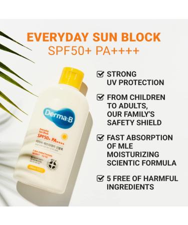 Derma B Everyday Sun Block Sunscreen SPF 50+ PA++++ 6.71 Fl Oz | Big Size Korean Sunscreen Lotion - Buy Online on GoSupps.com