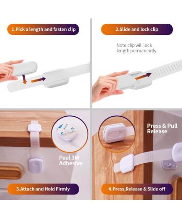 Baby Safety Strap Locks (6 Pack) - Child Proof Cabinet Doors, Drawers, Fridge, Toilet, Dishwasher - No Drilling, 3M Adhesive - Buy Online on GoSupps.com