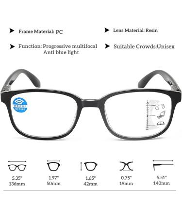 Zukky Blue Light Reading Glasses for Women | Progressive Multifocal Square Lens | Black & Clear | Large Size 2x - Buy Online on GoSupps.com