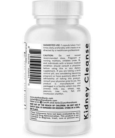 Youth & Tonic Kidney Cleanse Detox - 60 Capsules for Urinary Tract & Bladder Health - Buy Online on GoSupps.com