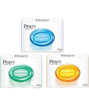 FitZen 3x Pears Soap Bar 125g Natural Oils Lemon Flower Extracts & Mint Extracts