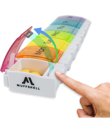 MUFFSHELL Weekly Pill Organizer - Large BPA Free Design for Arthritis, Home & Office - Pill Box & Crusher for Vitamins, Fish Oil & Meds - Buy Online on GoSupps.com