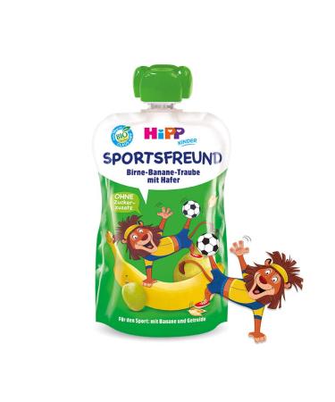 Hipp Sportsfreund Quetschbeutel - 100% Organic Fruit Puree (Pear Grape Banana & Oats) | 6 x 120g Pack - No Added Sugar - Buy Online on GoSupps.com