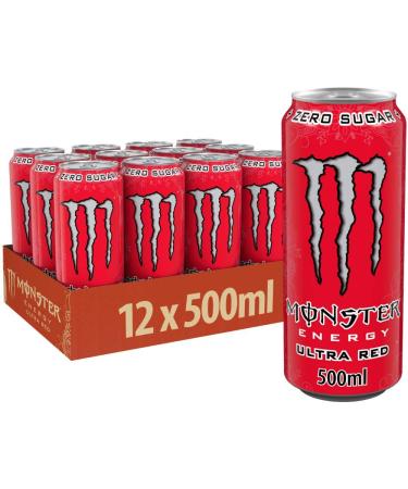 Monster Energy Ultra Red - Caffeine Energy Drink with taste made of red fruits - without sugar and without calories - in practical disposable doses (12 x 500 ml) Ultra Red Fruit Mixings 500 ml (12 pack)