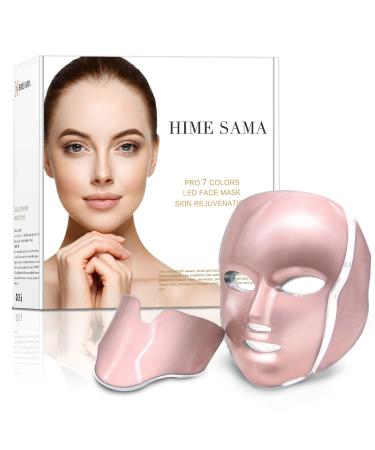 HIME SAMA Led Skin Mask, Pro 7 Color Led Face Mask Skincare for Face and Neck, Facial Care Mask & Optical Cosmetic Mask Portable for Home and Travel Use (Rose Gold) Pink