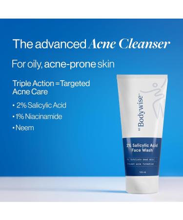 B.e Body.wise 2% Salicylic Acid Face Wash for Acne Prone Skin Oily and Sensitive Skin Deep Cleanses and Prevents Acne 100ml - Buy Online on GoSupps.com