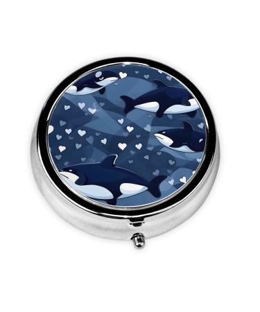 Blue Killer Whaleround Pill Box 3 Compartment Round Pill Box Organizer Portable Travel Pill Box for Traveling.
