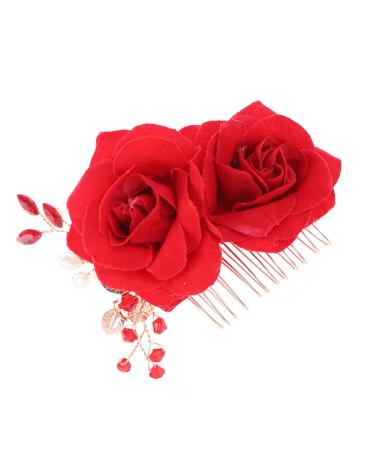 FRCOLOR Hair Comb lumae luminance Bridal rose headpiece Red hair comb garlands for decor bride hair clip Bride Hair Comb decorative hair combs Bridal Headdress Rose Hair Comb