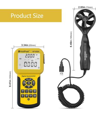 Holdpeak 826A Anemometer - Digital Wind Speed & Temperature Meter with Data Logger | / | Max/Min/Average/Current | Yellow - International Shipping Available - Buy Online on GoSupps.com