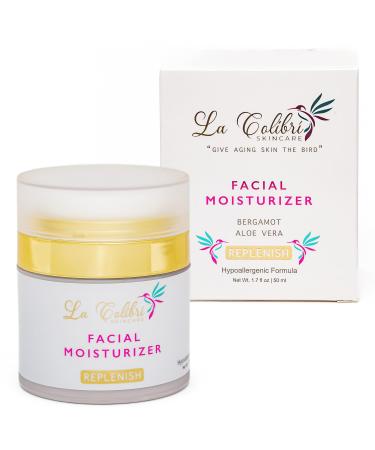 Natural Vegan Facial Moisturizer with Bergamot Aloe & Jojoba Oil Minimizes Pores Soothes Irritation Travel Size with Hygienic Airless Pump Jar Hydrating Face Moisturizer for All Skin Types
