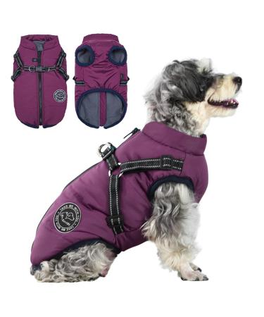 Savlot dog jacket winter vest jackets dog sweater pet pet skiing costume sleeveless cotton padded vest with chest strap belt - purple XL XL (1 Pack) purple