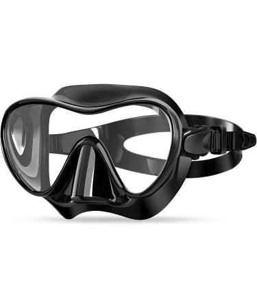 Bairuifu Swim Goggles Diving Mask, Tempered Glass Snorkel Mask for Adults & Youth, Anti-Fog 180 Clear View Black