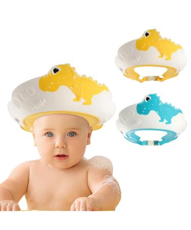 FUNUPUP 2 Pack Baby Shower Cap for Kids Adjustable Toddler Hair Washing Bathing Cap Shield Baby Shower Visor Shampoo Cap Protect Baby Eyes (Dinosaur)