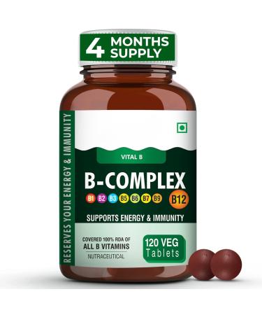 TU Vita B Complex Vegetable Capsules 100% RDA B Vitamins (B1 B2 B3 B5 B6 B7 B9 B12) Vitamin C Calcium Iron Zinc Potassium Folic Acid 120 Count