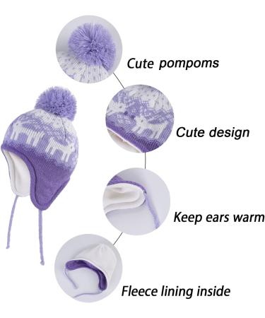 Toddler Winter Hat with Earflap for Boys and Girls - Deer-Purple (2-4 Years) - Buy Online on GoSupps.com